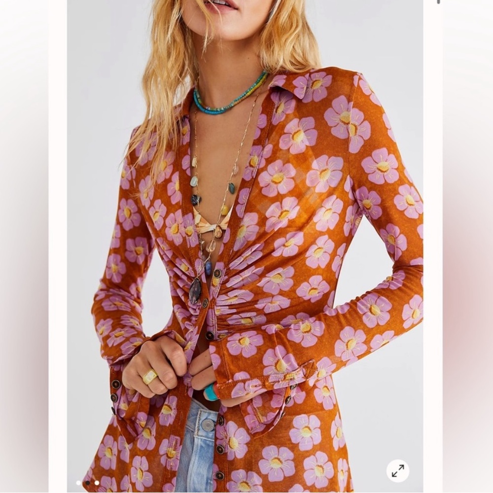 Free People Lucky Shirtee Floral Top